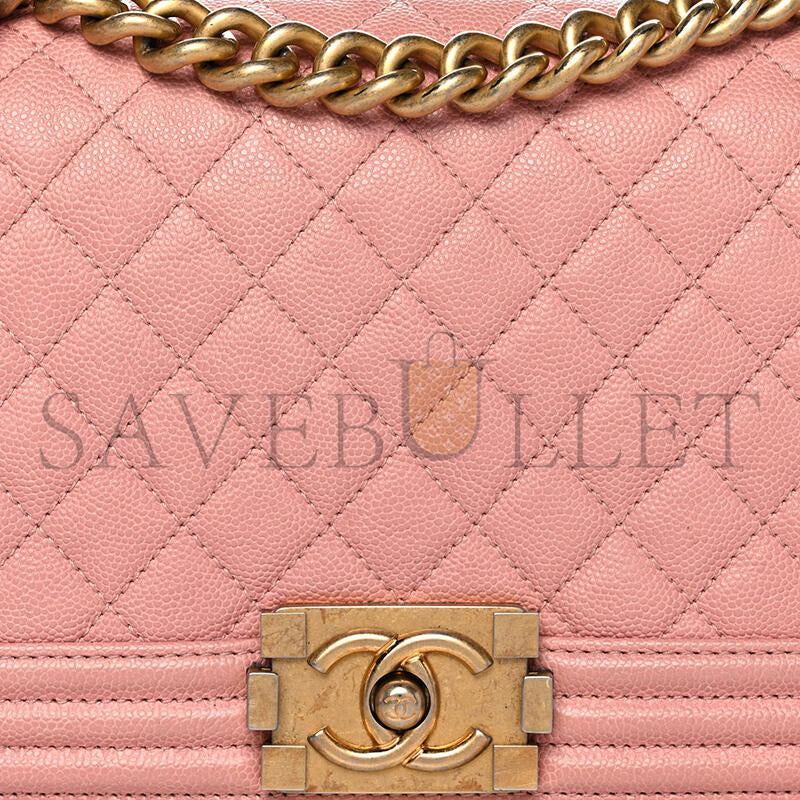 シャネル キャビア ミディアム キルティング ボーイ フラップ ピンク A01112 (25*15*8cm)