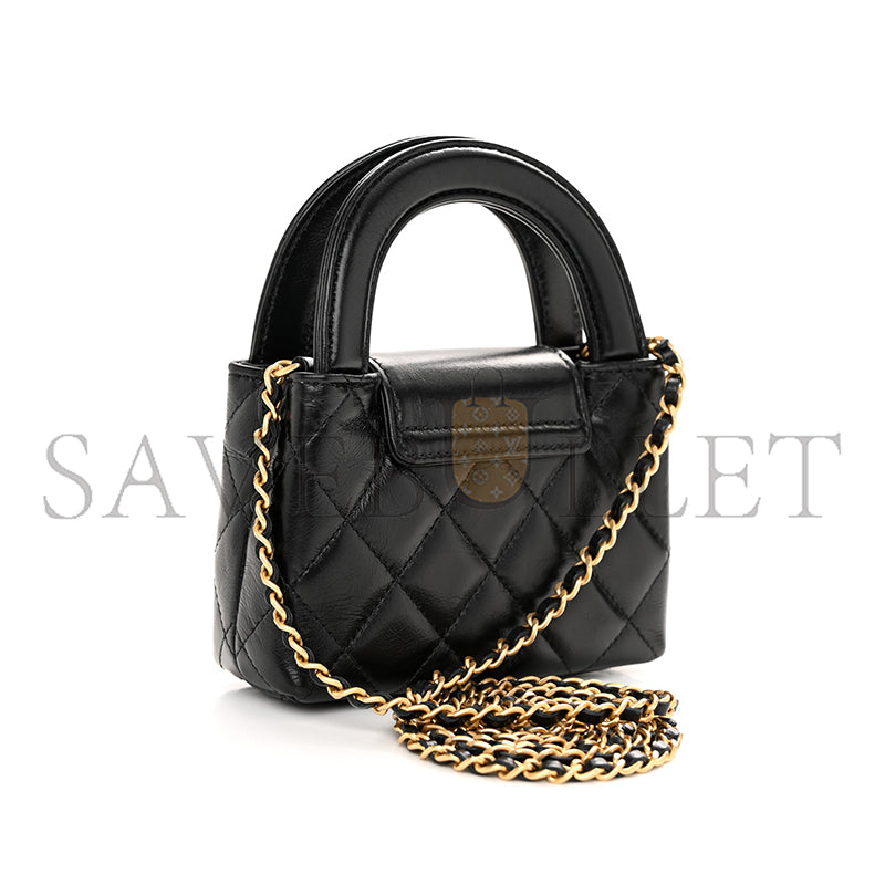 シャネル マスターシャイニーエイジドカーフスキン キルティングケリー ミニナノショッパー AP3435 (12.5×8×4cm)