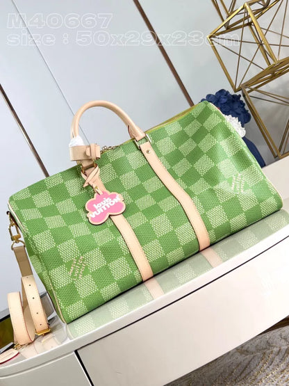 キーポル バンドリエール 50 バッグ グリーン ダミエ ゴルフ コーティングキャンバス M40667 – LW372