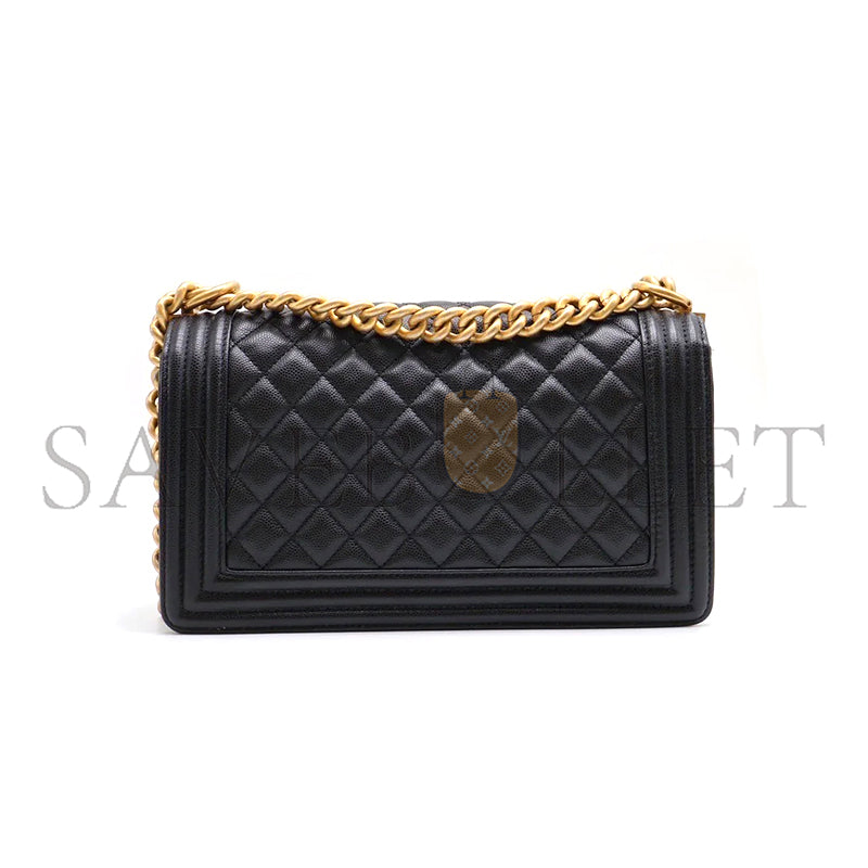 シャネル キャビア ミディアム キルティング ボーイ ブラック A67086 B08358 94305 (25*15*8cm)