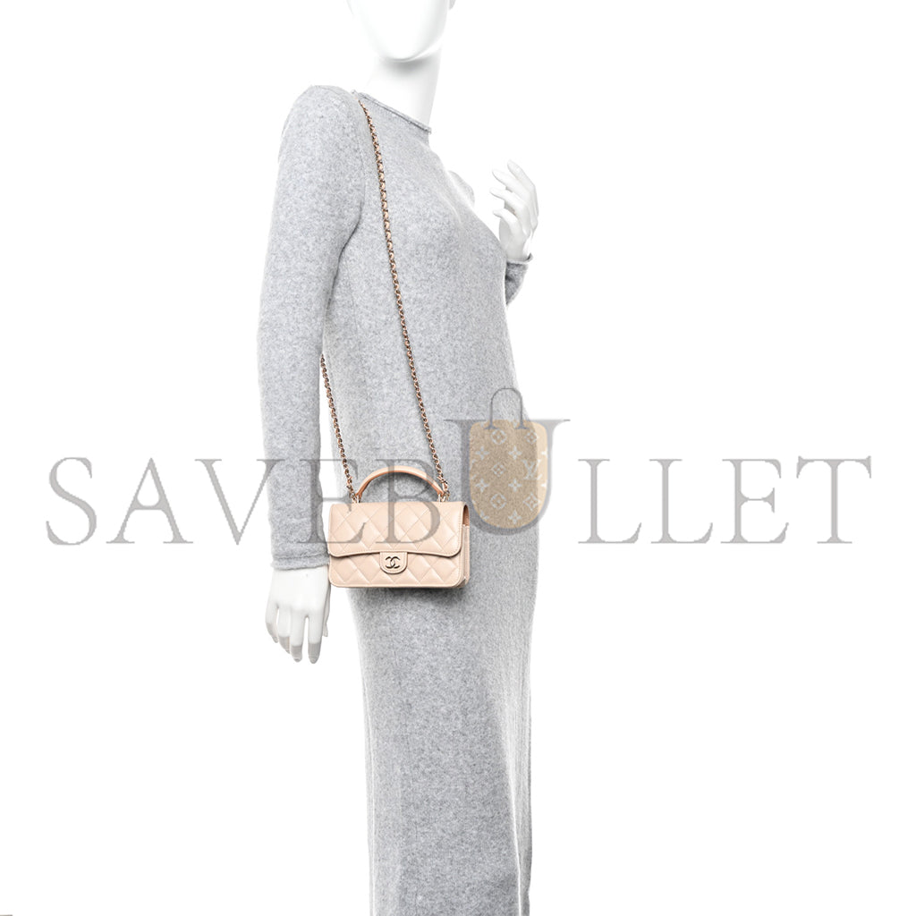 シャネル マスターラムスキン キルティング フラップ フォンホルダー チェーン付き ベージュブラウン AP3226 (17.2×10×3.3cm)