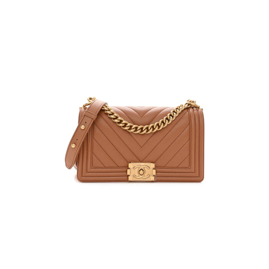 シャネル キャビア シェブロン ミディアム キルティング ボーイ フラップ ブラウン A67086 (25*15*6cm)