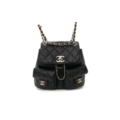 シャネル マスターシャイニーキャビア キルティング スモール ドゥマポケット ドローストリング バックパック ブラック (17.5×16.5×10cm)