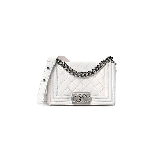 シャネル キャビアキルティング スモールボーイ フラップ ホワイト A67085 B10211 10601 (20*12*8cm)