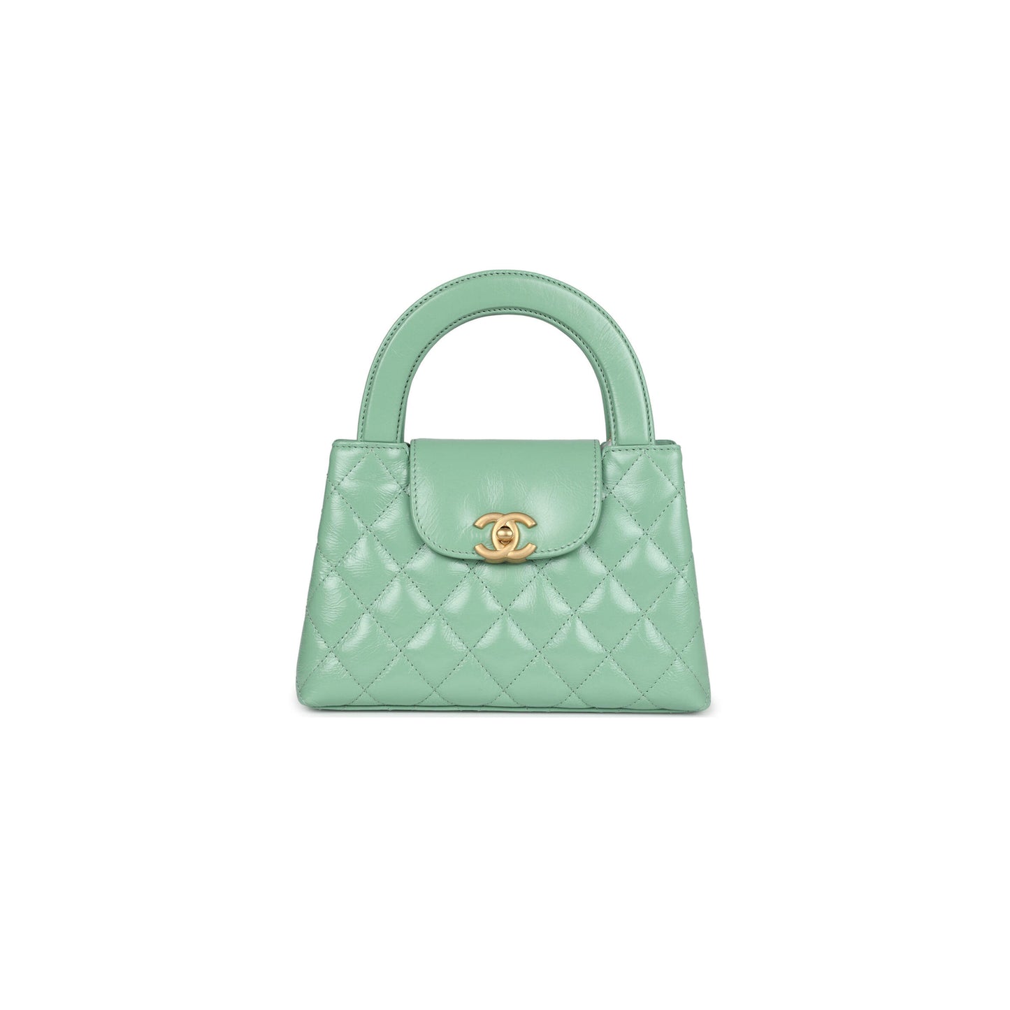 シャネル マスターケリー ショッパー ライトグリーン シャイニーカーフスキン ブラッシュゴールド金具 (19×13×7cm)