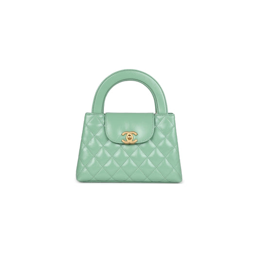 シャネル マスターケリー ショッパー ライトグリーン シャイニーカーフスキン ブラッシュゴールド金具 (19×13×7cm)