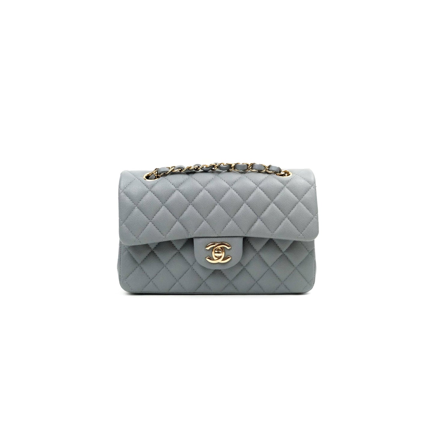 シャネル クラシック スモール フラップ グレー キャビア ライトゴールド金具 A37586 (23*14.5*6cm)