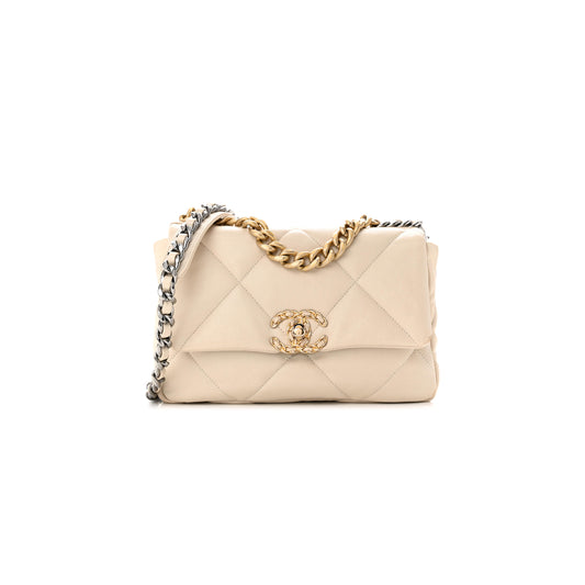 シャネル マスターゴートスキン キルティング ミディアム シャネル 19 フラップ ベージュ (26*16*9cm)