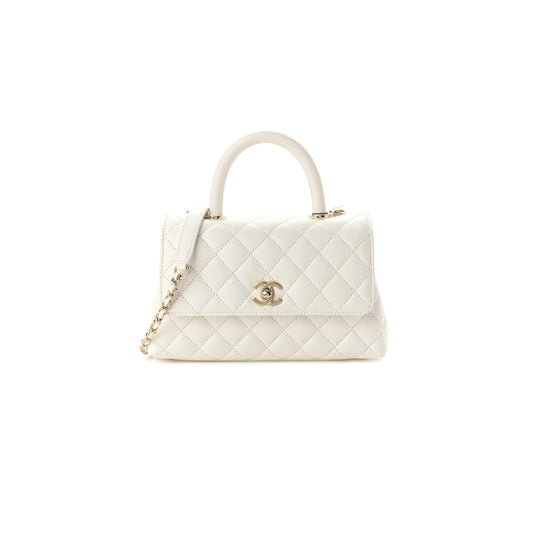 シャネル マスター キャビア キルティング ミニ ココハンドル フラップ ホワイト (24×14×10cm)