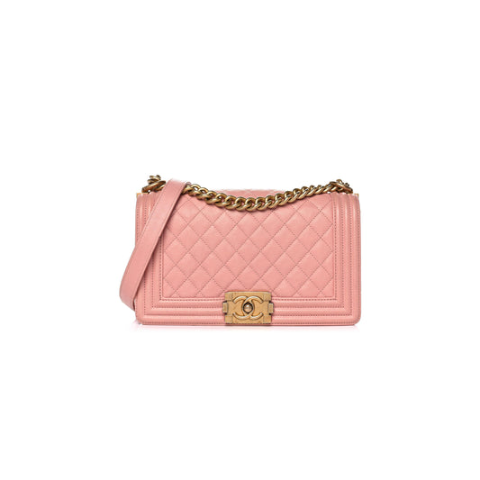 シャネル キャビア ミディアム キルティング ボーイ フラップ ピンク A01112 (25*15*8cm)
