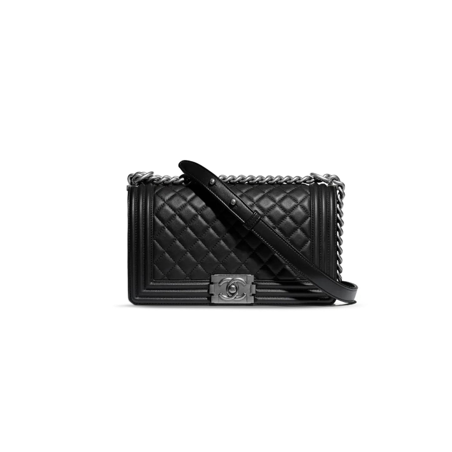 シャネル マスターラムスキン キルティング ミディアムボーイ フラップ シルバー金具 A67086 (25*15*9cm)