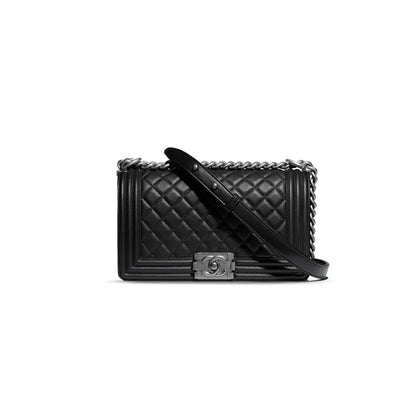 シャネル マスターラムスキン キルティング ミディアムボーイ フラップ シルバー金具 A67086 (25*15*9cm)