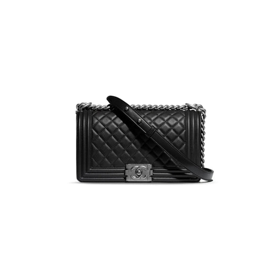 シャネル マスターラムスキン キルティング ミディアムボーイ フラップ シルバー金具 A67086 (25*15*9cm)