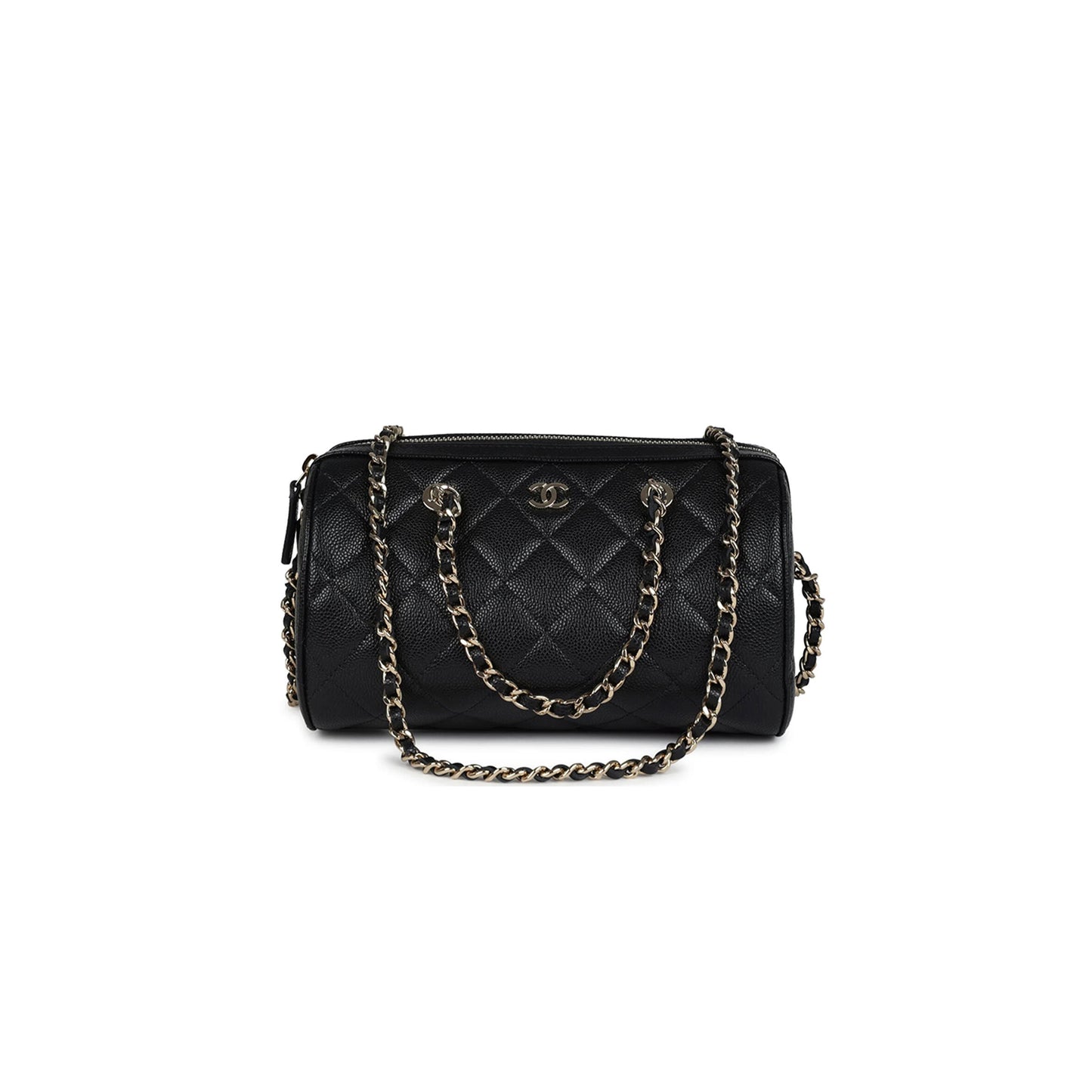 シャネル ミニ タイムレス クラシック バレルバッグ チェーン付き ブラック シャイニーキャビア ライトゴールド金具 AS0932 (18×13×10cm)