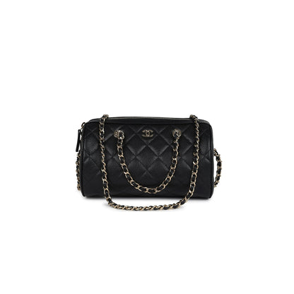 シャネル ミニ タイムレス クラシック バレルバッグ チェーン付き ブラック シャイニーキャビア ライトゴールド金具 AS0932 (18×13×10cm)