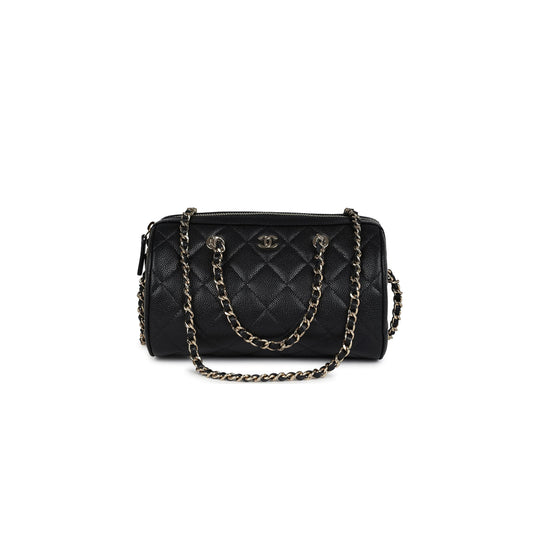 シャネル ミニ タイムレス クラシック バレルバッグ チェーン付き ブラック シャイニーキャビア ライトゴールド金具 AS0932 (18×13×10cm)