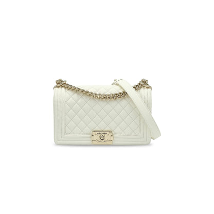 シャネル キャビア ミディアム キルティング ボーイ フラップ ホワイト A67086 (25*15*8cm)