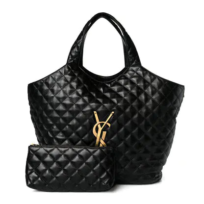サンローラン ラムスキン キルティング マキシ イケア ショッピングトート ブラック