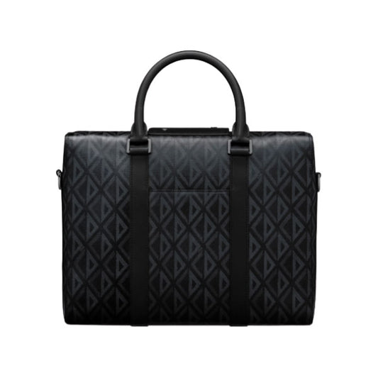 ディオール リンゴ ブリーフケース グレー CD ダイヤモンド キャンバス＆スムースカーフスキン – DIO032