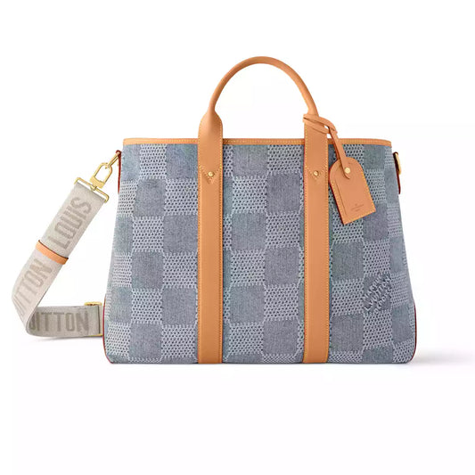 ウィークエンド トート ブルー ダミエ デニム 3D コットンキャンバス N40702 – LW442