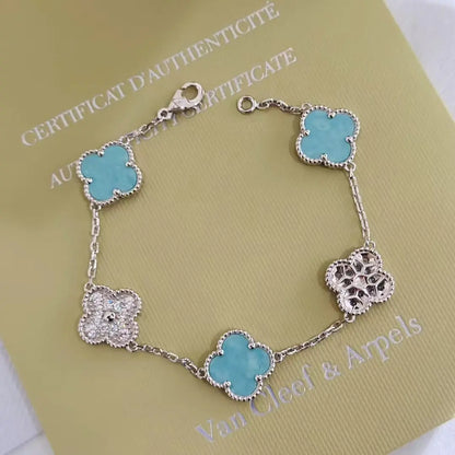 ヴァン クリーフ＆アーペルの四つ葉のクローバー ミントブルー ブレスレット