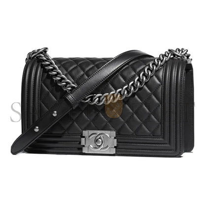 シャネル マスターラムスキン キルティング ミディアムボーイ フラップ シルバー金具 A67086 (25*15*9cm)