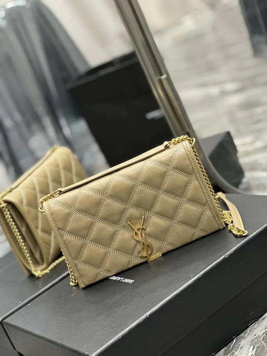 YSL 585031 サンローラン ベッキー チェーンショルダーバッグ レザー アプリコット