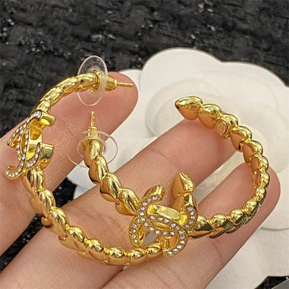 シャネル ダブルC ラインストーン ラブ イヤリング