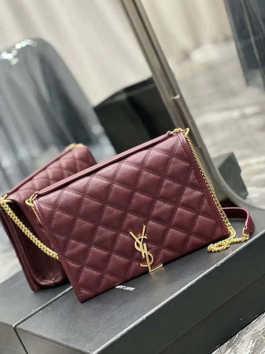 YSL 629246 サンローラン ベッキー チェーンショルダーバッグ 25cm レザー ワインレッド