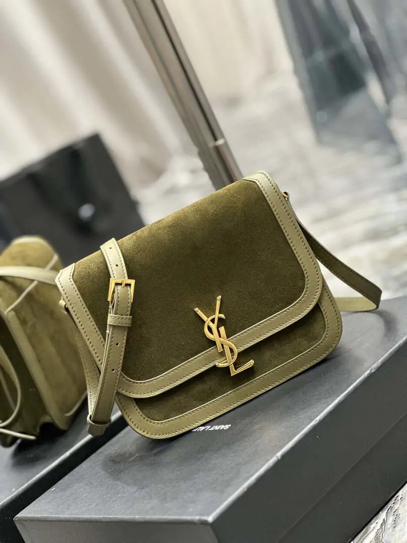 YSL 635025 サンローラン ソルフェリーノ ミディアム ソフト サッチェル スエード＆スムースレザー グリーン