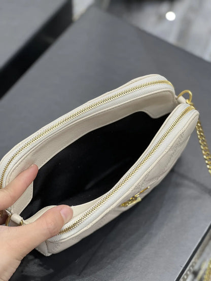 サンローラン ベッキー ダブルジップ ポーチ キルティング ラムスキン