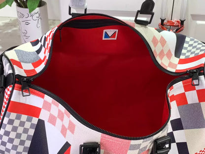 LV キーポル バンドリエール 50 レッドブルー ダミエ フラッグ コーティングキャンバス – LW179