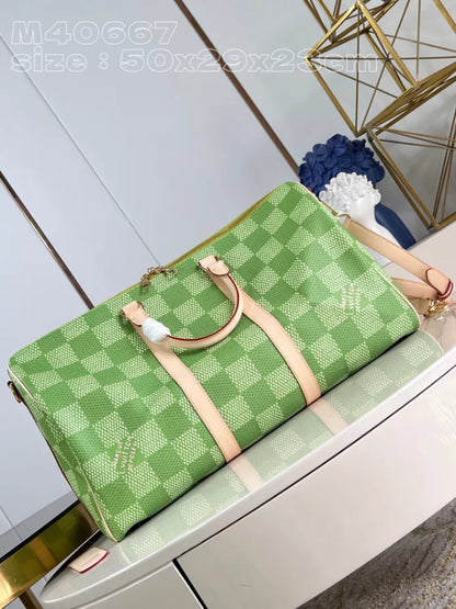 キーポル バンドリエール 50 バッグ グリーン ダミエ ゴルフ コーティングキャンバス M40667 – LW372