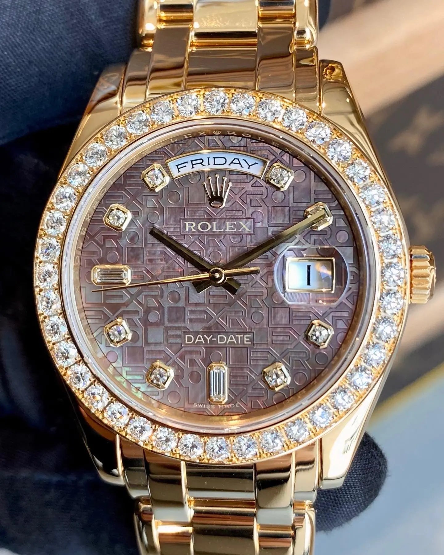 ロレックス デイデイト パールマスター 18948 ブラックシェル/ダイヤモンド メンズ 時計