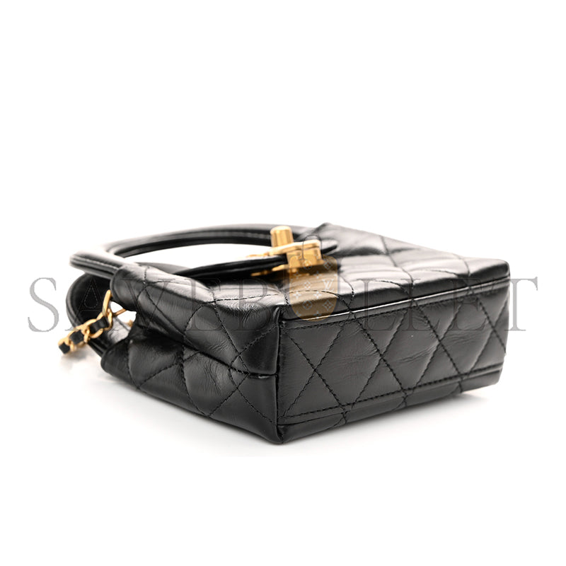 シャネル マスターシャイニーエイジドカーフスキン キルティングケリー ミニナノショッパー AP3435 (12.5×8×4cm)