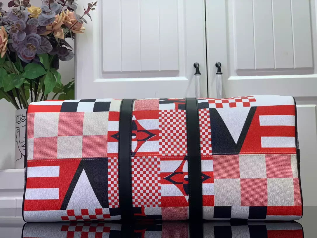 LV キーポル バンドリエール 50 レッドブルー ダミエ フラッグ コーティングキャンバス – LW179