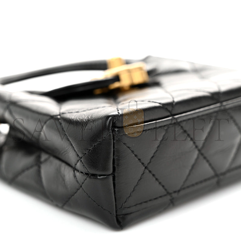 シャネル マスターシャイニーエイジドカーフスキン キルティングケリー ミニナノショッパー AP3435 (12.5×8×4cm)