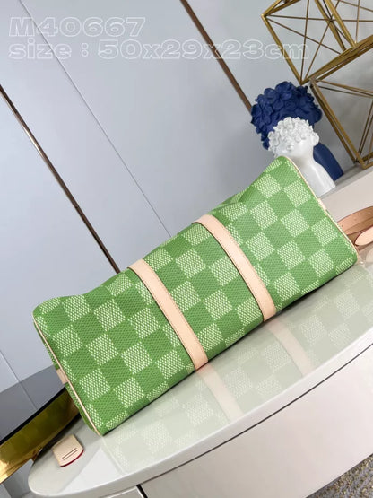 キーポル バンドリエール 50 バッグ グリーン ダミエ ゴルフ コーティングキャンバス M40667 – LW372