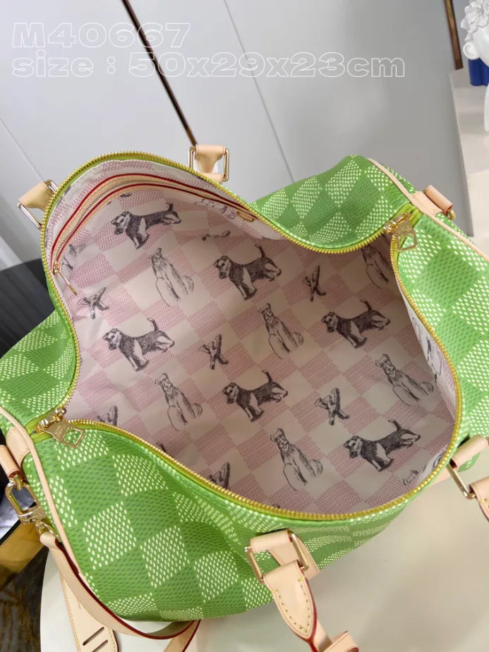 キーポル バンドリエール 50 バッグ グリーン ダミエ ゴルフ コーティングキャンバス M40667 – LW372