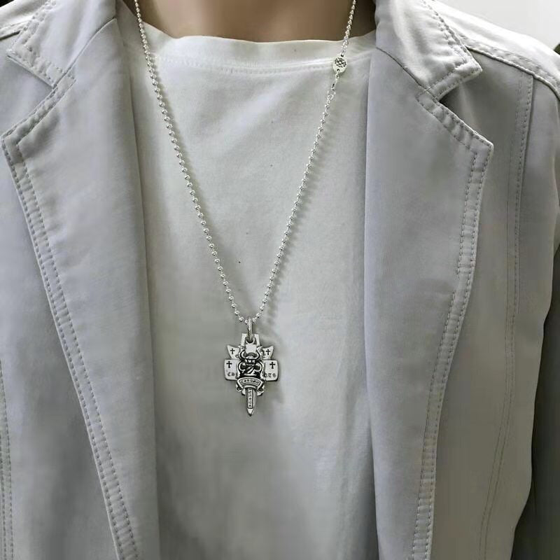 Chrome Hearts（クロムハーツ）3段ソードとホーリーソードサンスクリットペンダントネックレス
