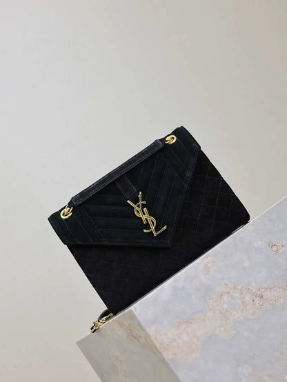 YSL 600185 エンベロープ ミディアム ブラック スエードレザー