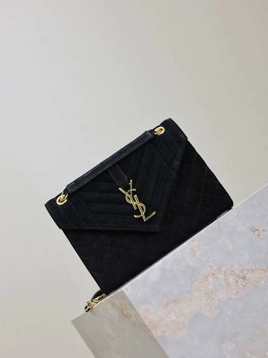 YSL 600185 エンベロープ ミディアム ブラック スエードレザー