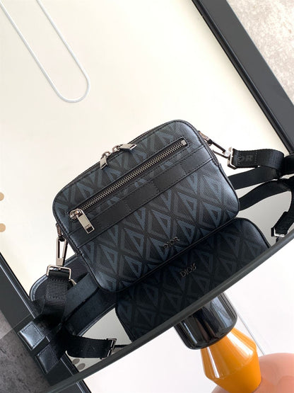 DIOR SAFARI BAG WITH STRAP BLACK CD DIAMOND CANVAS – DIO050