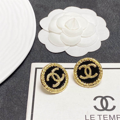 シャネル ミディアム ヴィンテージ ブラック ダブルC レター イヤリング