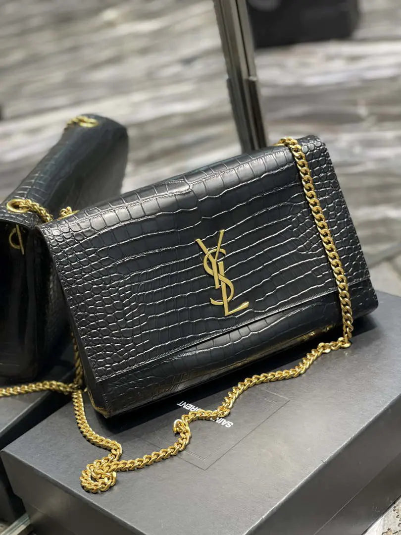 YSL 553804 サンローラン リバーシブル ミディアム ケイト クロコダイルレザー ブラック