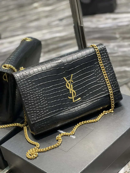 YSL 553804 サンローラン リバーシブル ミディアム ケイト クロコダイルレザー ブラック