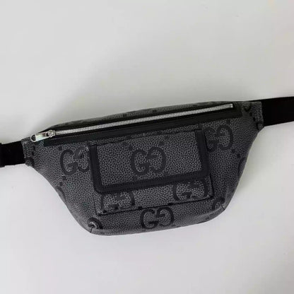 GGジャンボ ラージ ベルトバッグ（グレー＆ブラック GGレザー） – BG078