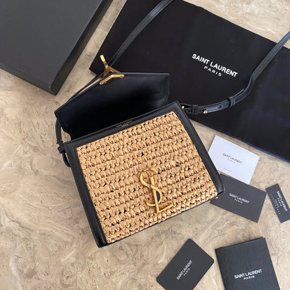 カイア ラフィア＆レザー ミドルサッチェル