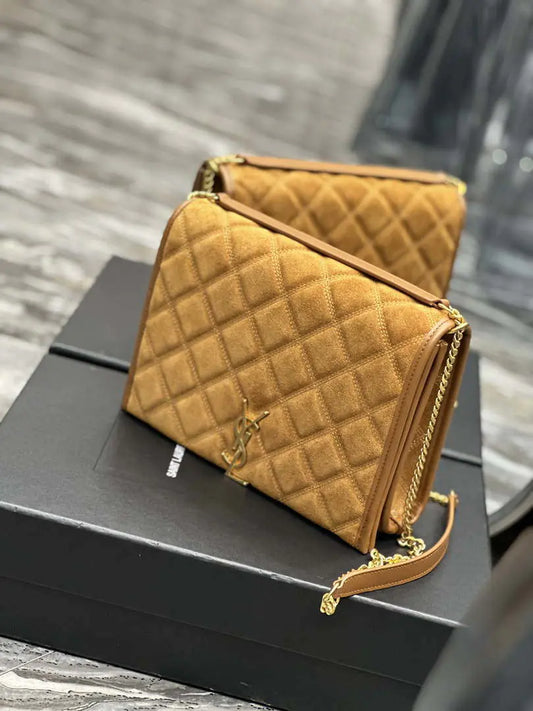 YSL 629246 サンローラン ベッキー チェーンショルダーバッグ 25cm スエードレザー タン
